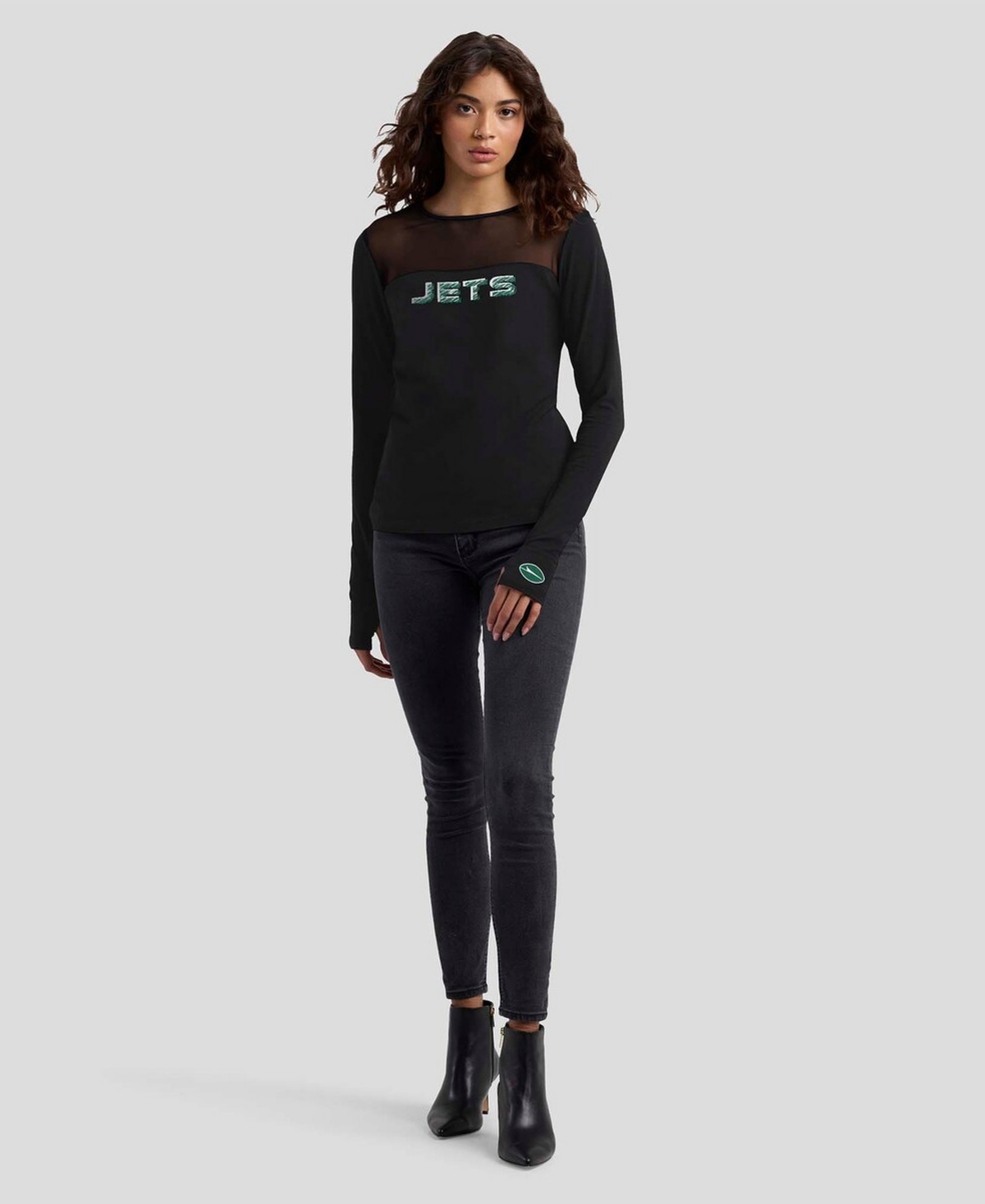 Wear by Erin Andrews Women's x Gracie Hunt Black New York Jets Mesh Panel Long Sleeve T-Shirt