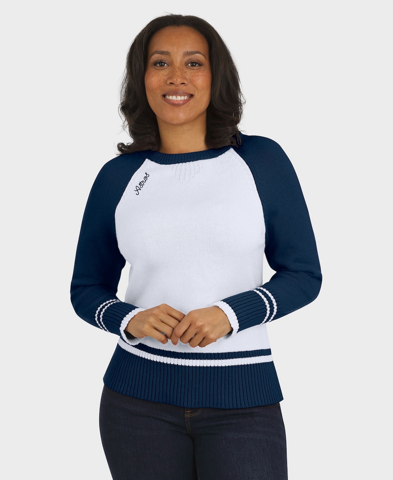 Women's White Houston Astros Color Block Raglan Sweater