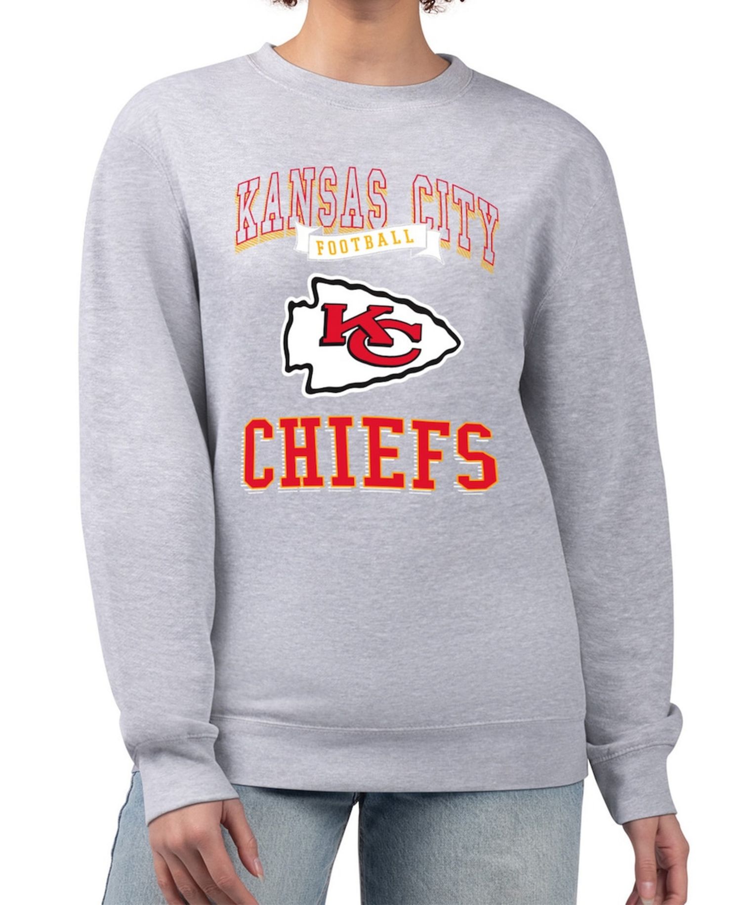 Women's Heather Gray Kansas City Chiefs Team Logo Graphic Tri-Blend Pullover Sweatshirt