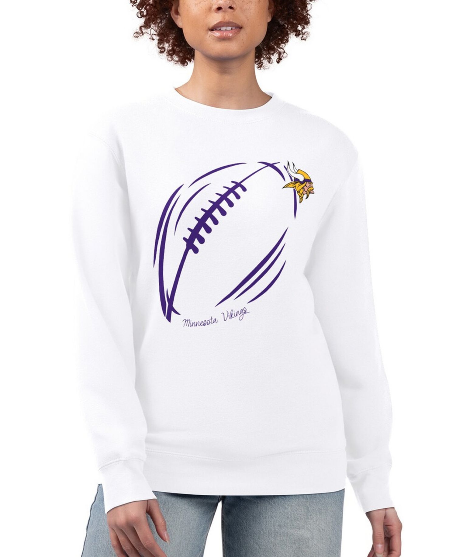 Women's White Minnesota Vikings Football Logo Graphic Fleece Tri-Blend Pullover Sweatshirt