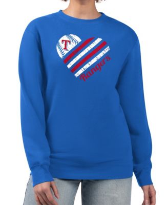 Women's Royal Texas Rangers Heart Logo Fleece Pullover Sweatshirt