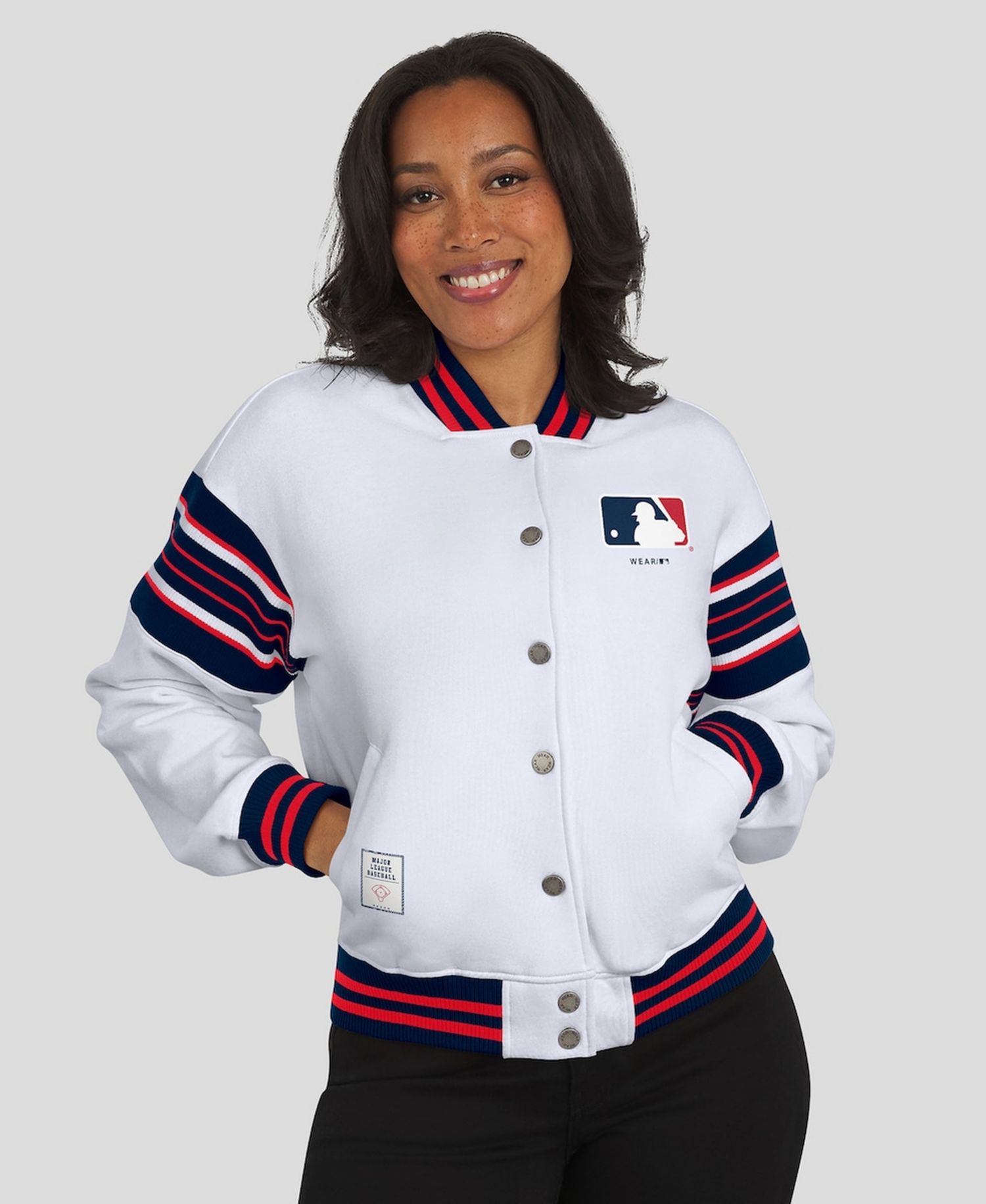 Women's White MLB Merchandise Full-Snap Fleece Sweatshirt Jacket