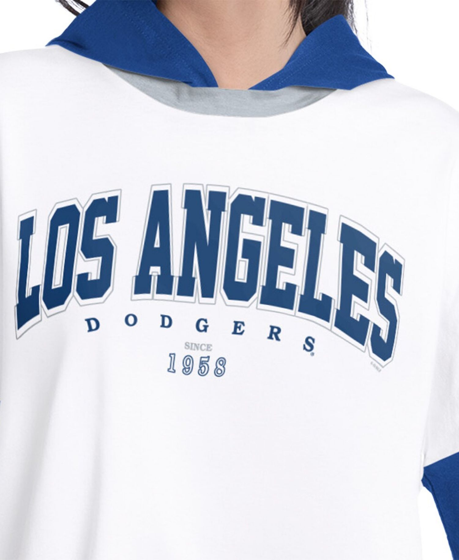 Women's White/Royal Los Angeles Dodgers Key Player Oversized Hooded Long Sleeve T-Shirt