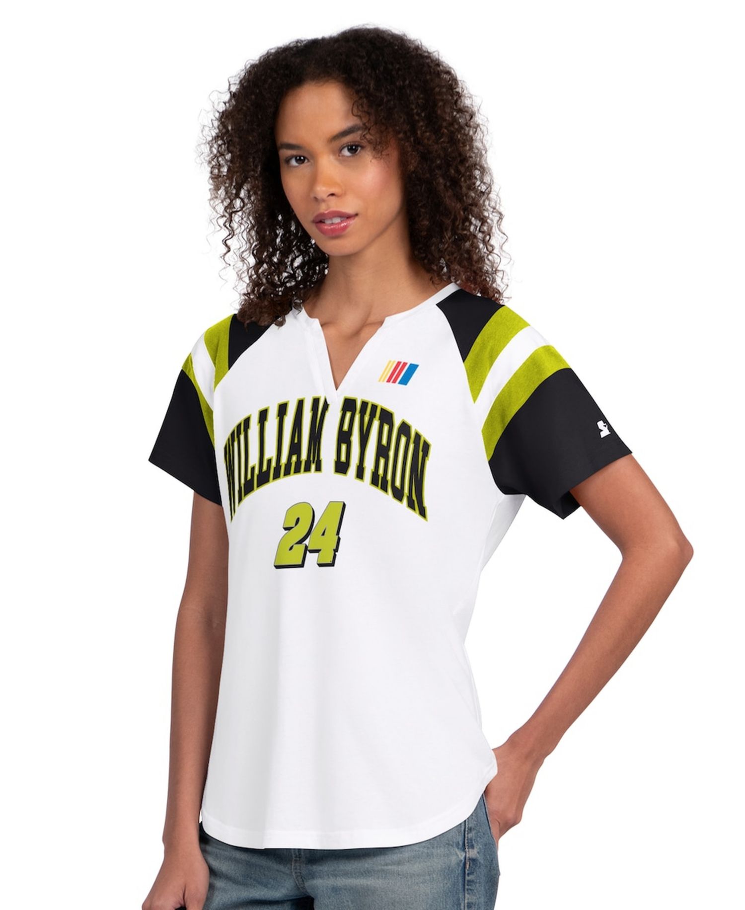 Women's White William Byron Game On Raglan Notch Neck T-Shirt