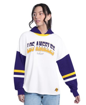 Women's White/Purple Los Angeles Lakers Key Player Oversized Hooded Long Sleeve T-Shirt
