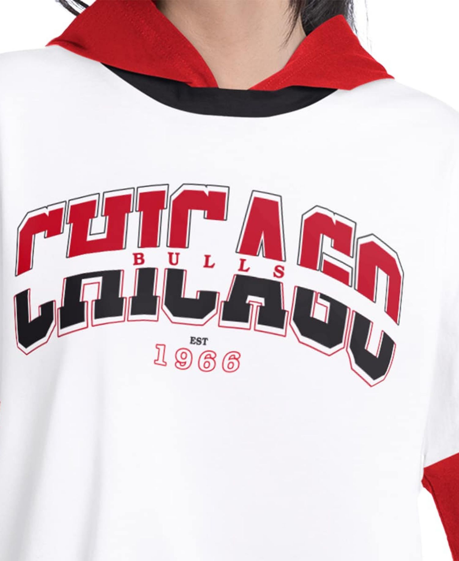 Women's White/Red Chicago Bulls Key Player Oversized Hooded Long Sleeve T-Shirt