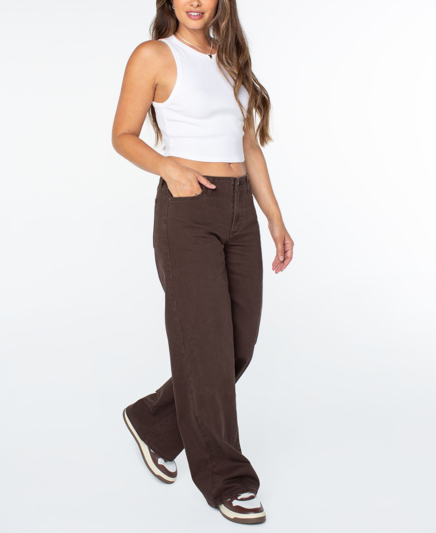 Женские джинсы Celebrity Pink Juniors' No-Waist Mid-Rise Baggy, цвет: Коричневый — фото 3