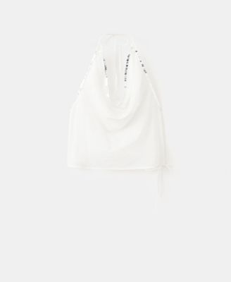 Women's Draped Neckline Sequined Top