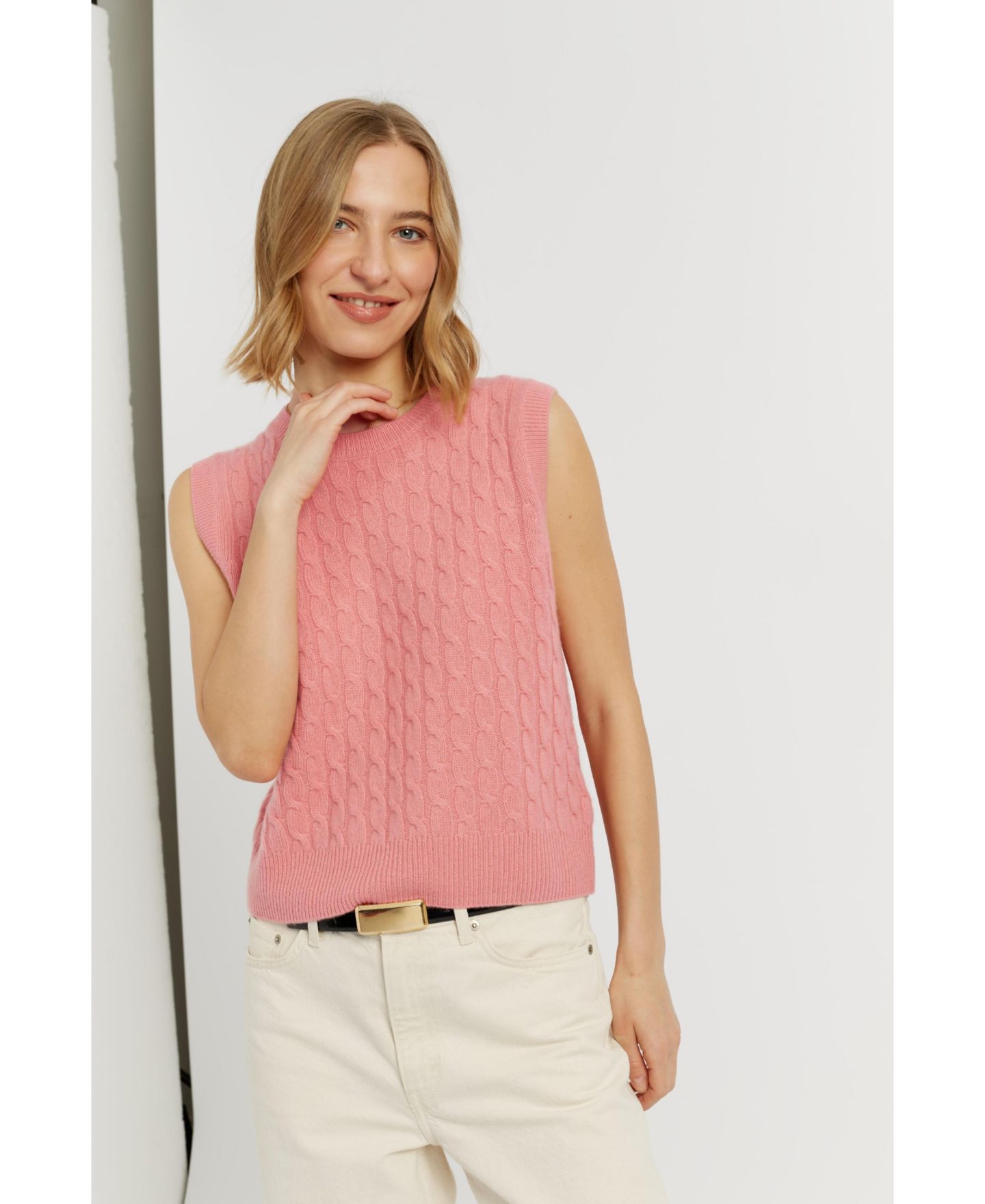 Женский топ Chinti & Parker Pure Cashmere Cabled Tank, цвет: Лососевый — фото 3