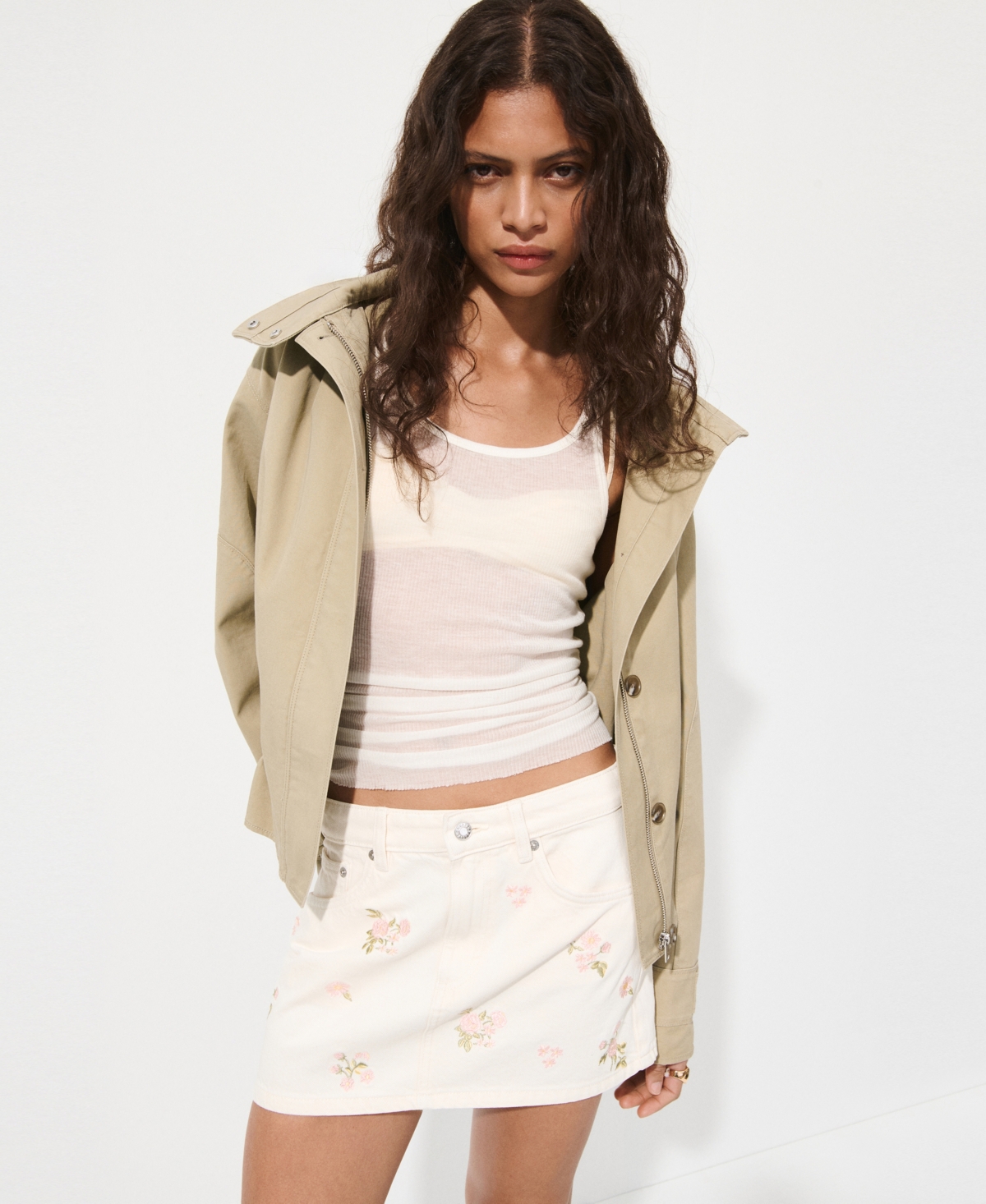 Mango Women's Floral Embroidery Skirt