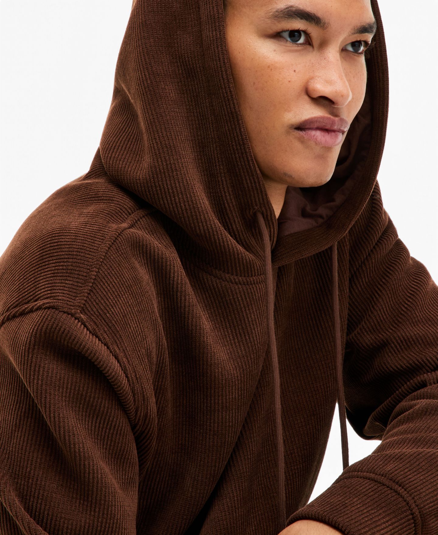 Мужское худи Mode of One Long-Sleeve Relaxed-Fit Ribbed-Knit Hooded, цвет: Шоколадный — фото 2