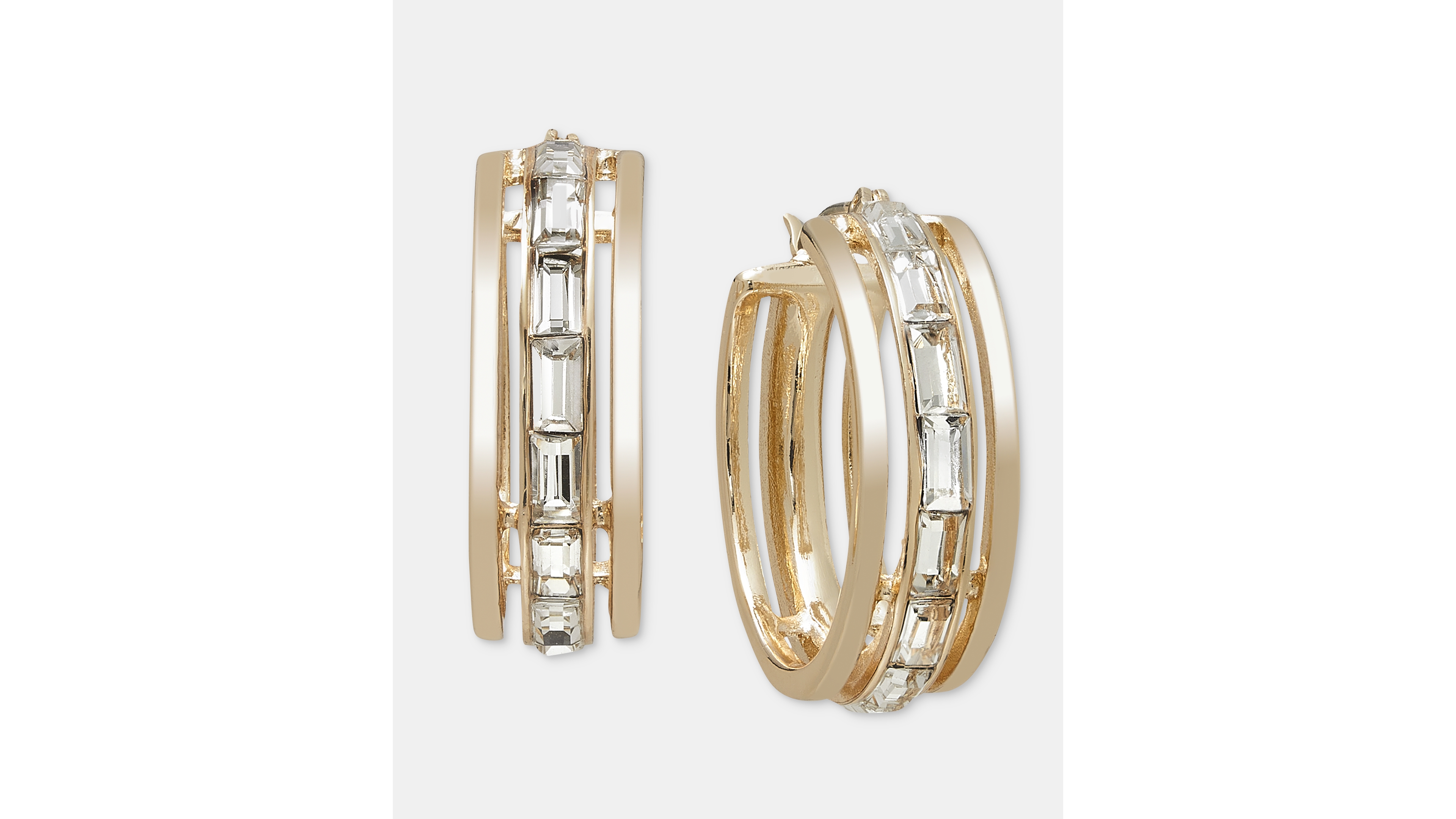 On 34th Medium Crystal Triple-Row Hoop Earrings, 1.11", Macy's Exclusive