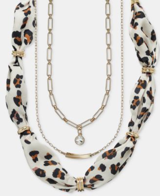 Leopard Scarf Three-Row Layered Necklace