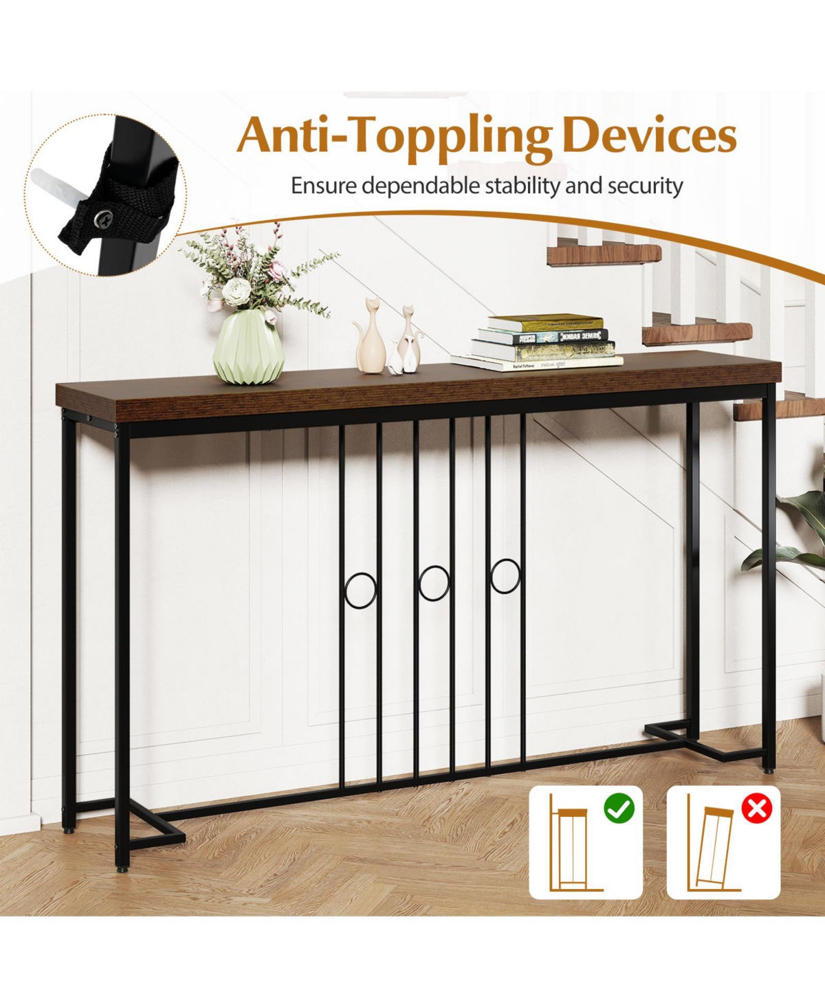 Slickblue Industrial 55" Console Table with Sturdy H-Frame Design