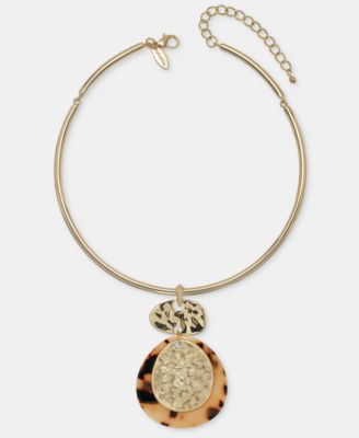 Tortoise-Shell Disc Collar Pendant Necklace