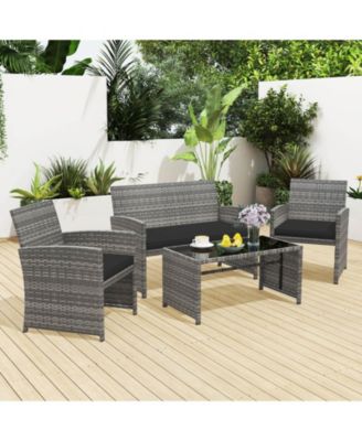 Patio Furniture Set with Tempered Glass Coffee Table Loveseat Single Sofas