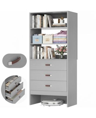 Bookshelf Cabinet with 3-Drawers and Shelves, Wooden Closet Organizer