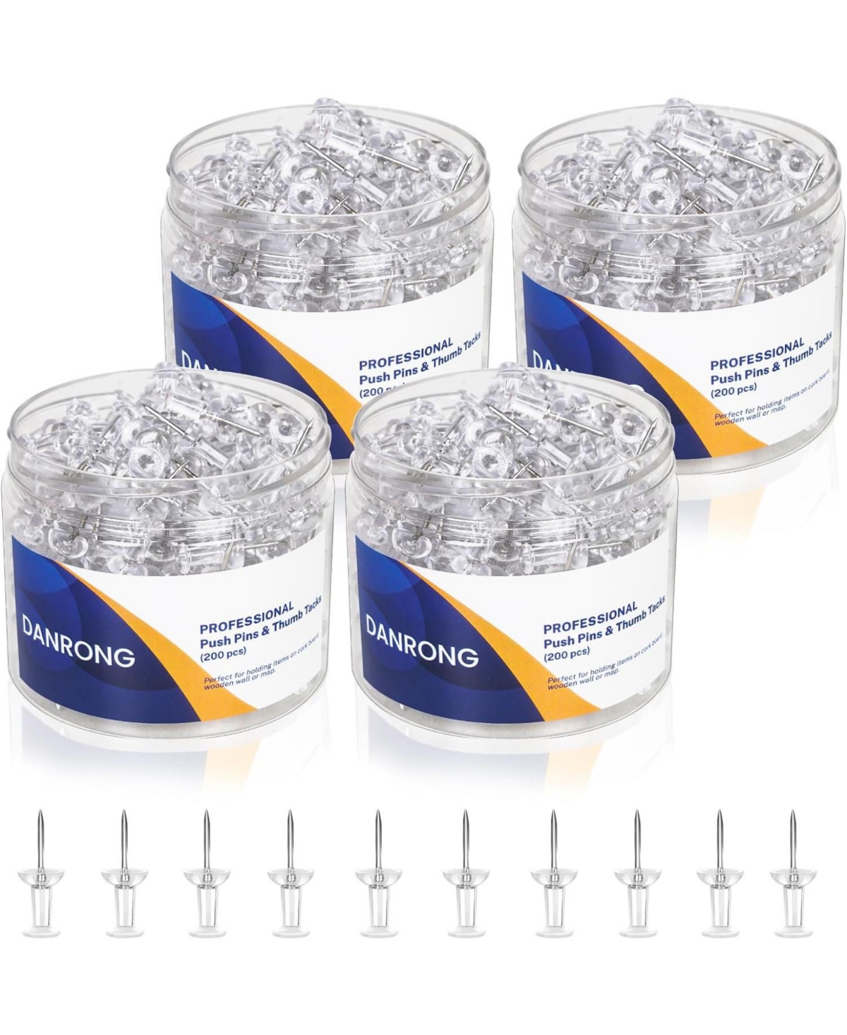 Danrong 800 Pcs Clear Push Pins, Standard Thumb Tacks with Steel Point and Plastic Head for Bulletin Cork Board, Office School
