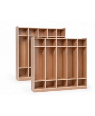 2-Piece Set 5-Compartment School Lockers, glazed finish, 10 storage cells, rolling lockers with wheels, equipped with 5 hooks