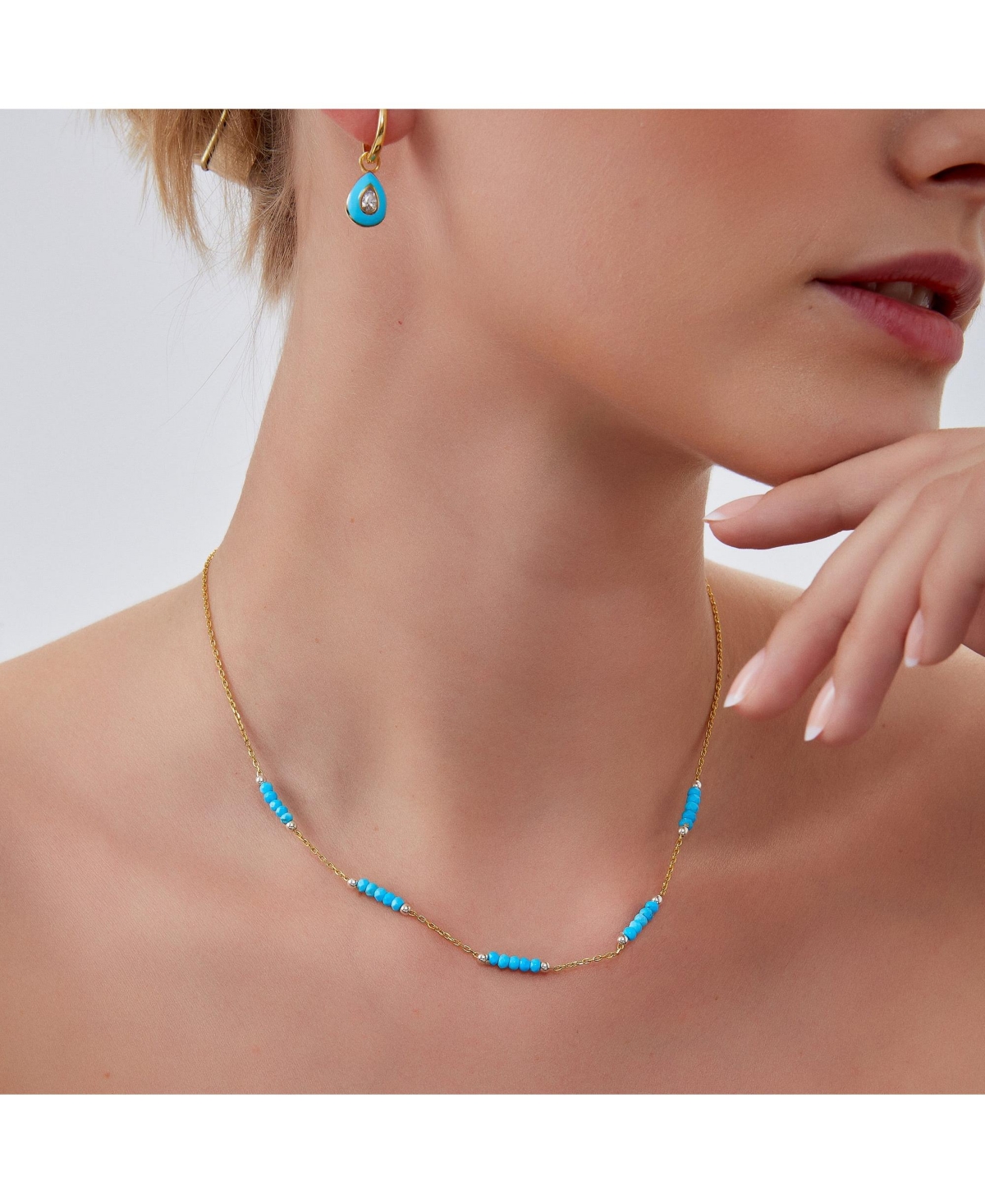 Spero London Turquoise Beaded Sterling Silver Chain Necklace in Gold