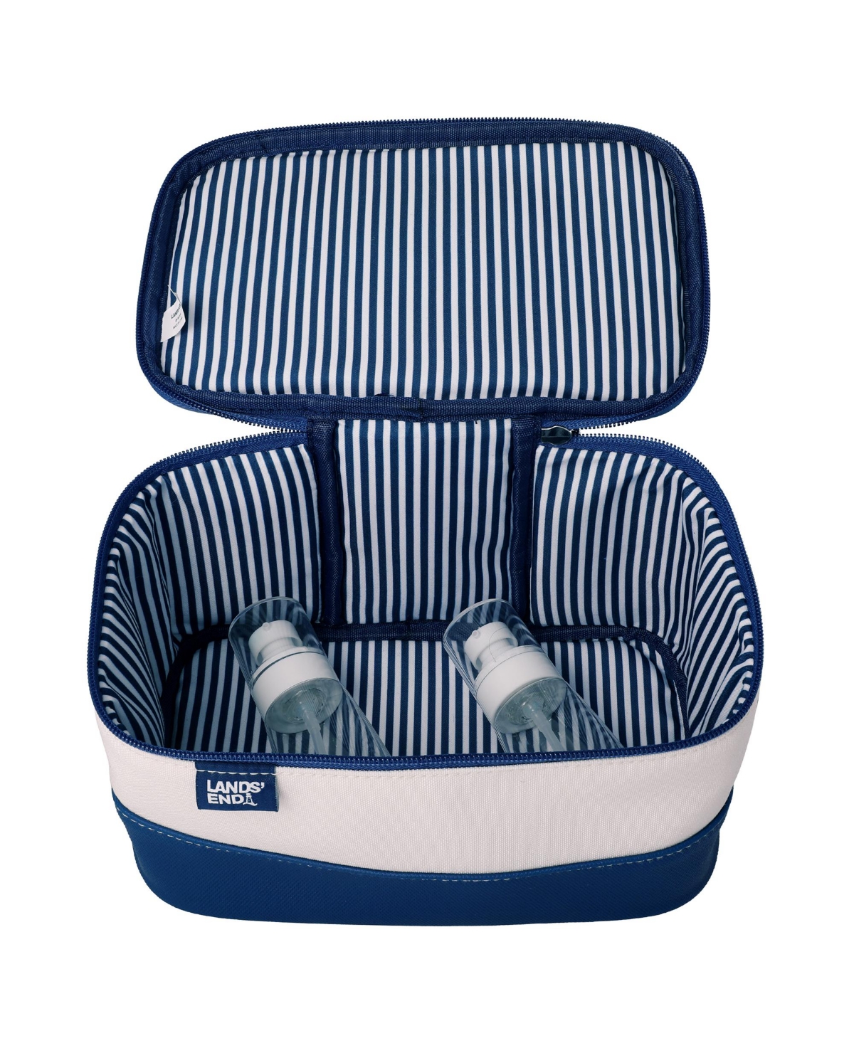 Lands' End Large Makeup Bag Train Case with 2 100 Ml Plastic Travel Bottles, Soft-Sided Cosmetic Travel Bag