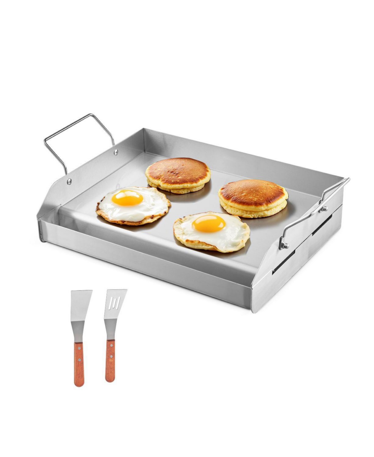 Cozito Stainless Steel Griddle, 17 x 13 inches Flat Top Gas Grill Plate with Handles