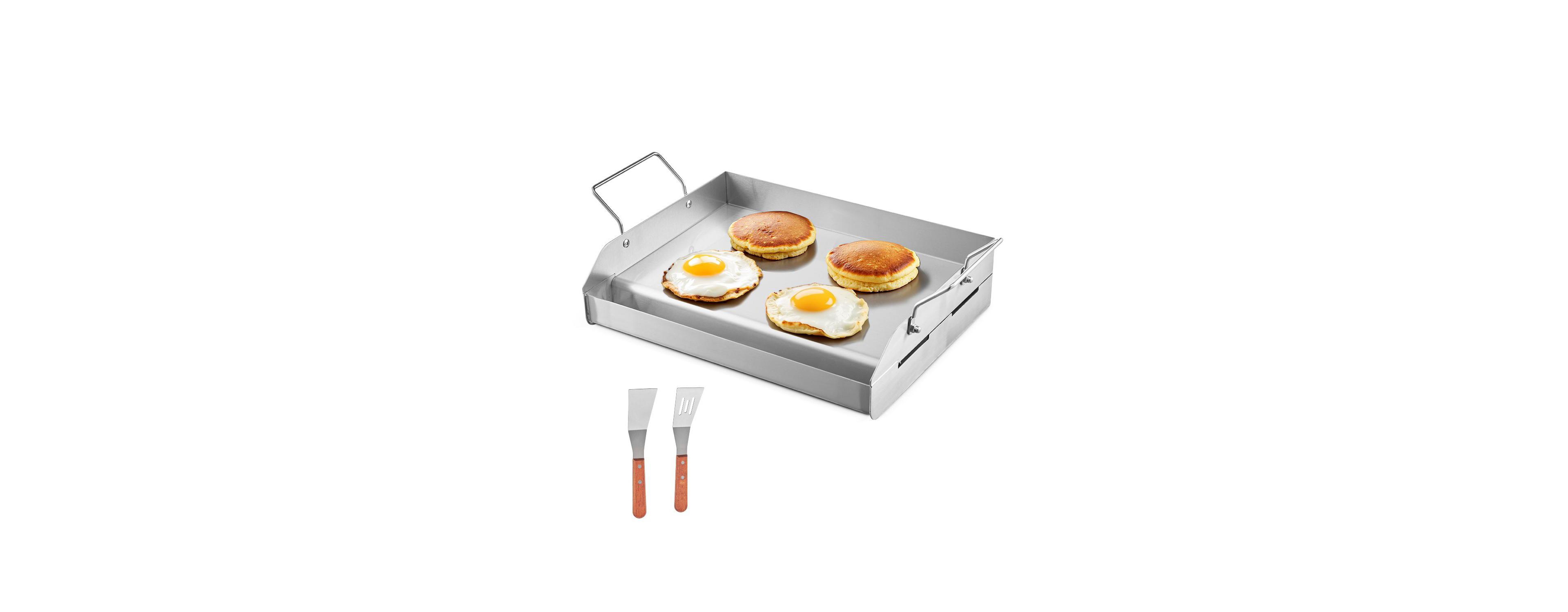 Cozito Stainless Steel Griddle, 17 x 13 inches Flat Top Gas Grill Plate with Handles