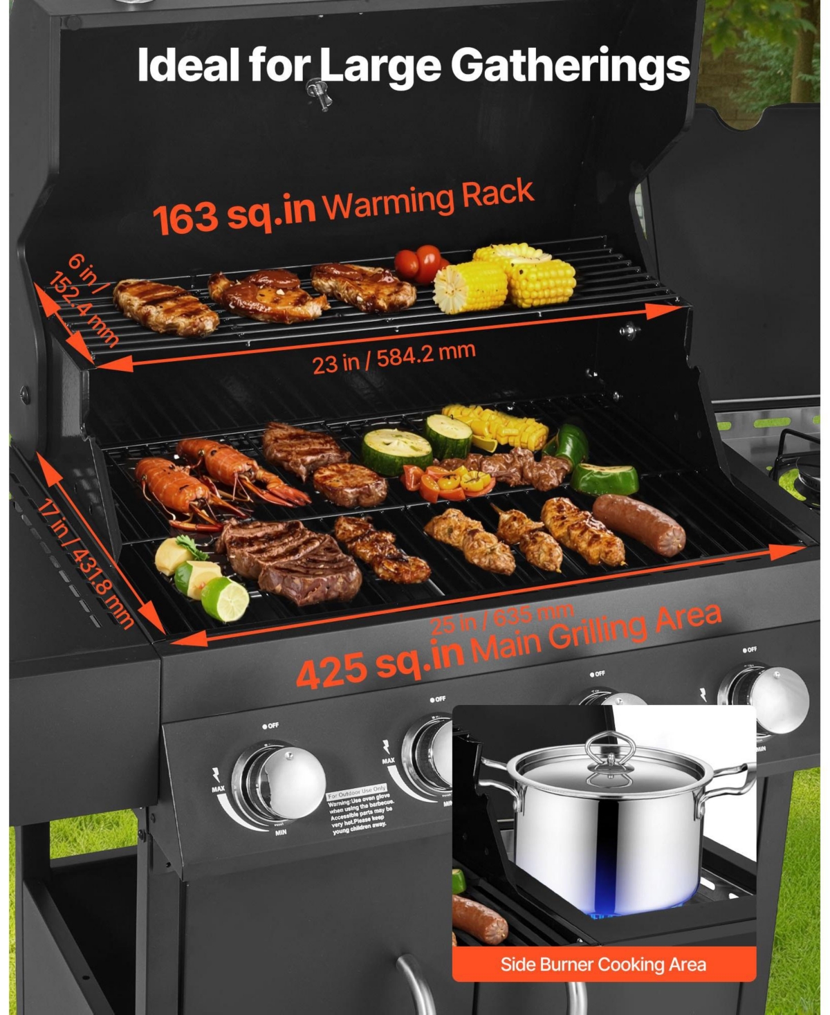 Cozito Gas Grill, 4-Burner Propane Grill with Side Burner