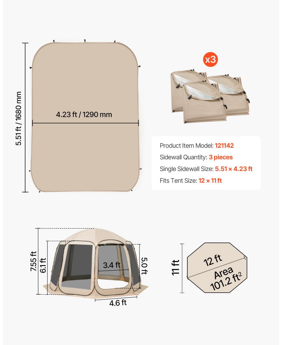 Cozito SunShade Sail Canopy Covers, 3 Pack for 12 x 11 feet Screen House