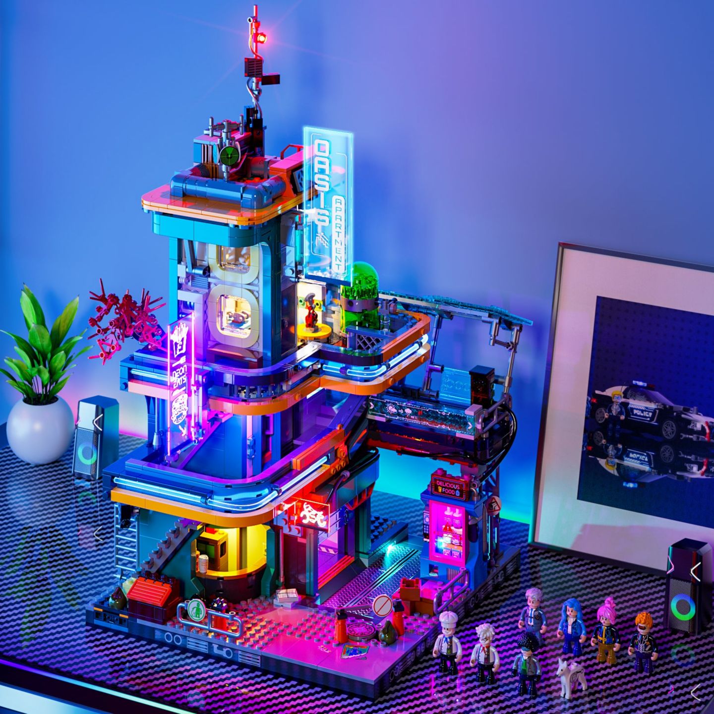 Детский конструктор Lumibricks Cyberpunk Light-Up Two-Story Oasis Apartments 2524-Piece Building Set, Ages 18+ — фото 6