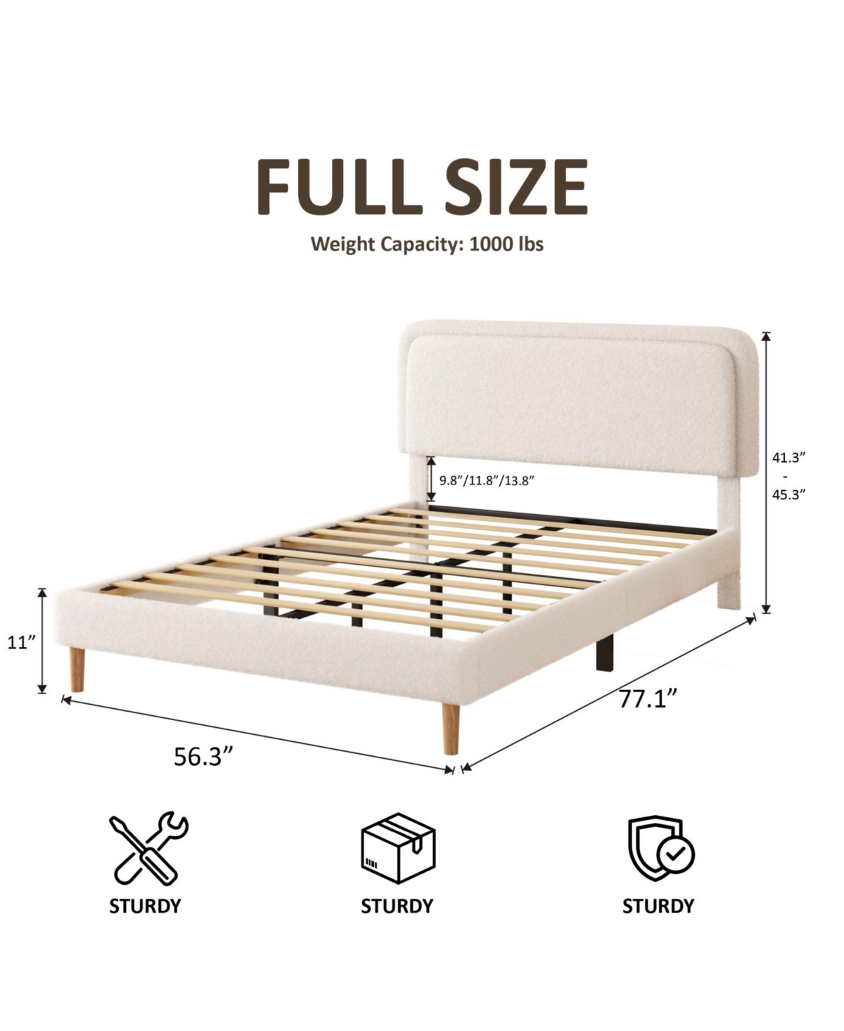 Rainsken Platform Bed Frame, with Height-Adjustable Headboard, Quiet Design, Upholstered Teddy fabric