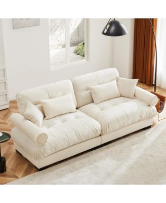 93.7" Loveseat Sofa, Modular Sectional Sofa, Velvet 2-Seater Couch with Bolstered Armrests, Waist Pillows and Throw Pillows for Living Room