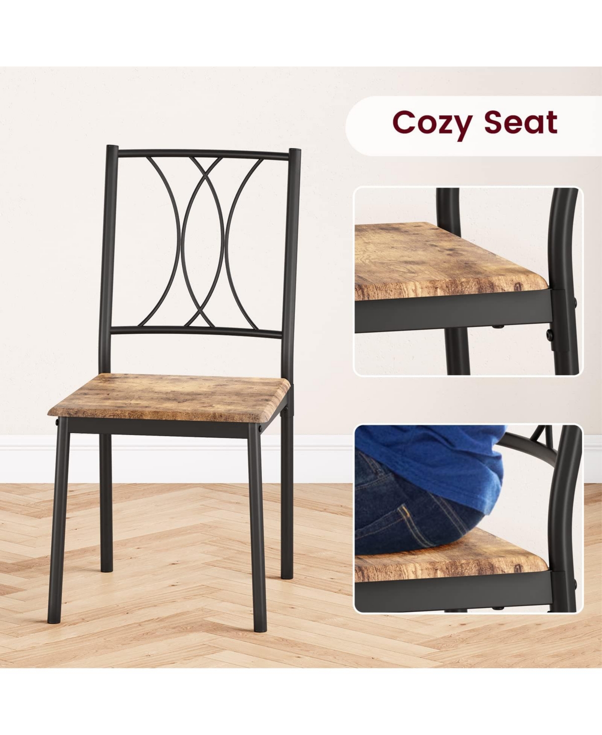 gaomon 3-Piece Dining Table Set for 2 with Metal & Wood Chairs - Space-Saving Square Kitchen Table Set
