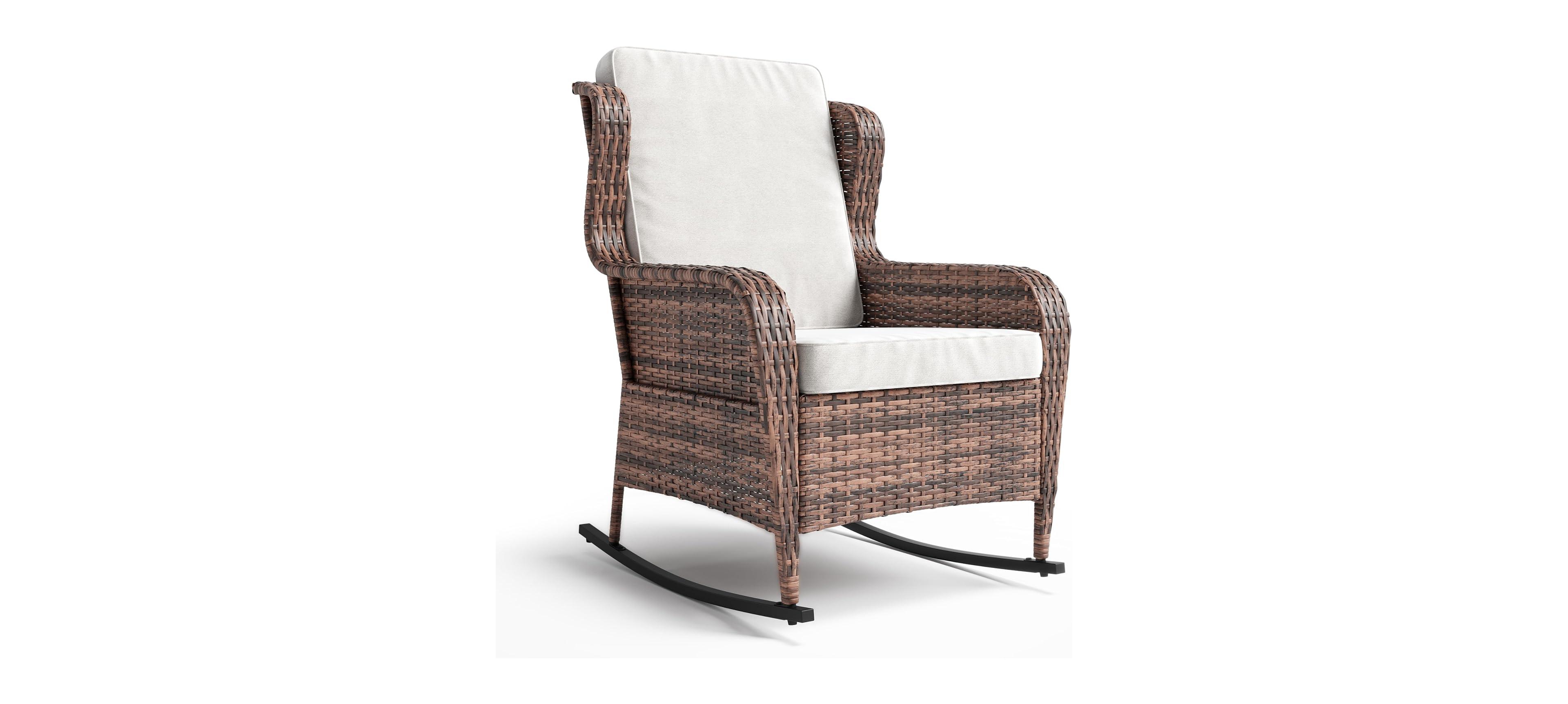 gaomon Patio Pe Wicker Rocking Chair with Cushions, Outdoor Seating