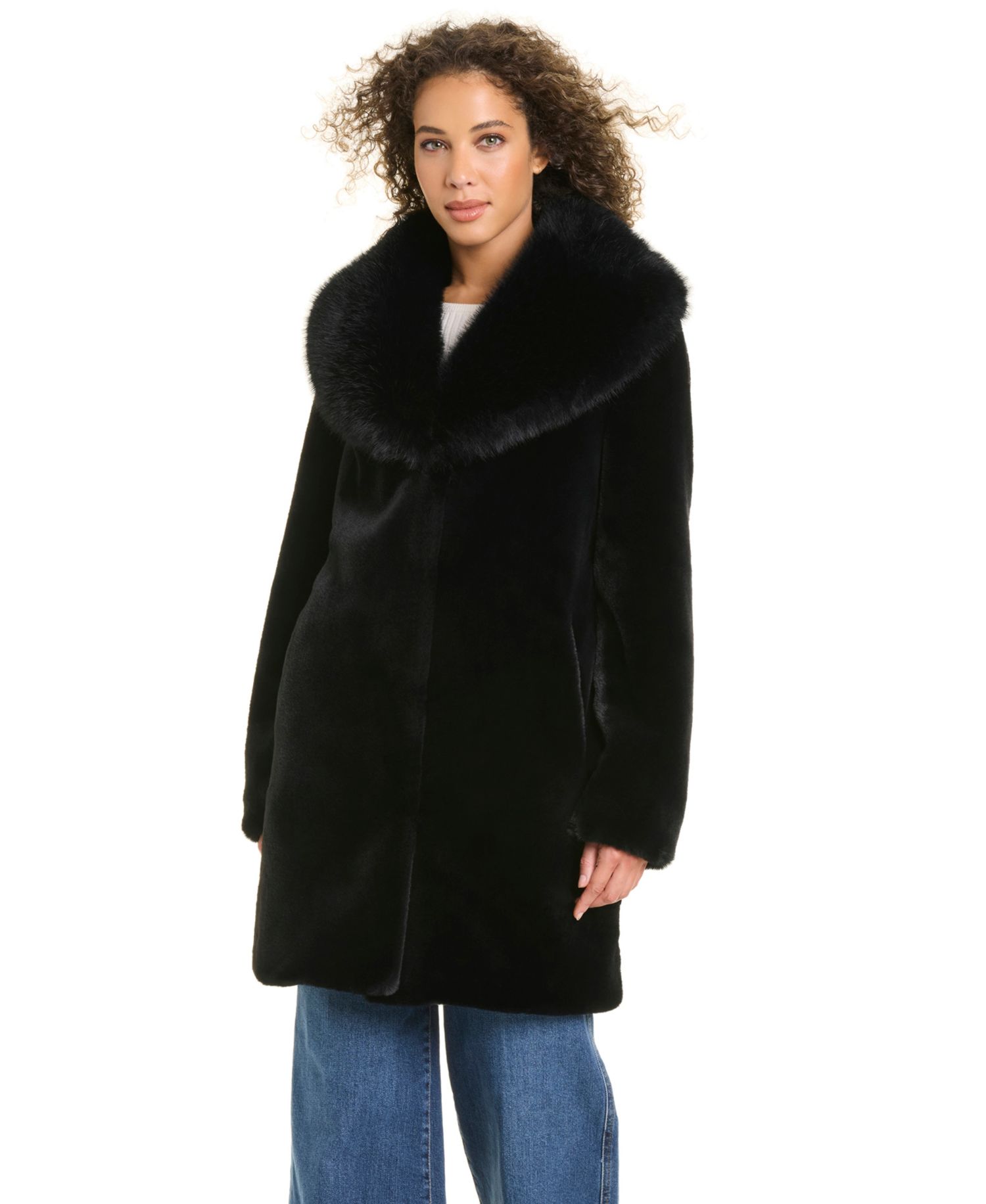 Women's Shawl-Collar Faux-Fur Coat