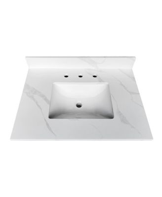 Quartz Bathroom Vanity Top with Undermount Sink, Carrara Marble Look, 4" Backsplash, Stain and Water Resistant, Multiple Sizes