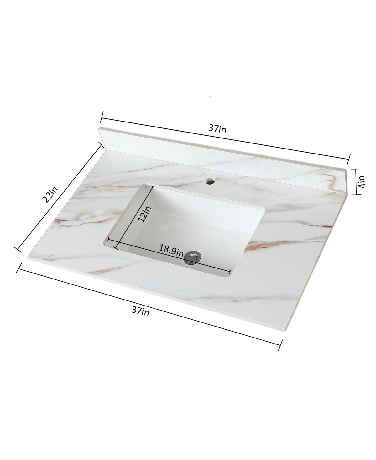 Sillysis Sintered Stone Bathroom Vanity Top with Ceramic Sink, Carrara Marble Look, 4" Backsplash, Water Stain and Scratch Resistant