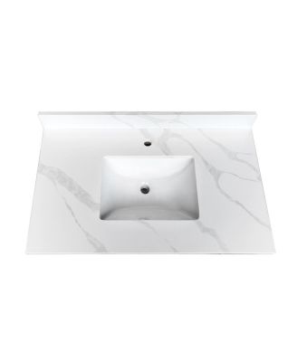 Quartz Bathroom Vanity Top with Undermount Sink, Carrara Style, 4" Backsplash, 1 Faucet Hole, 31/37/43 Inch, Modern Luxury Design
