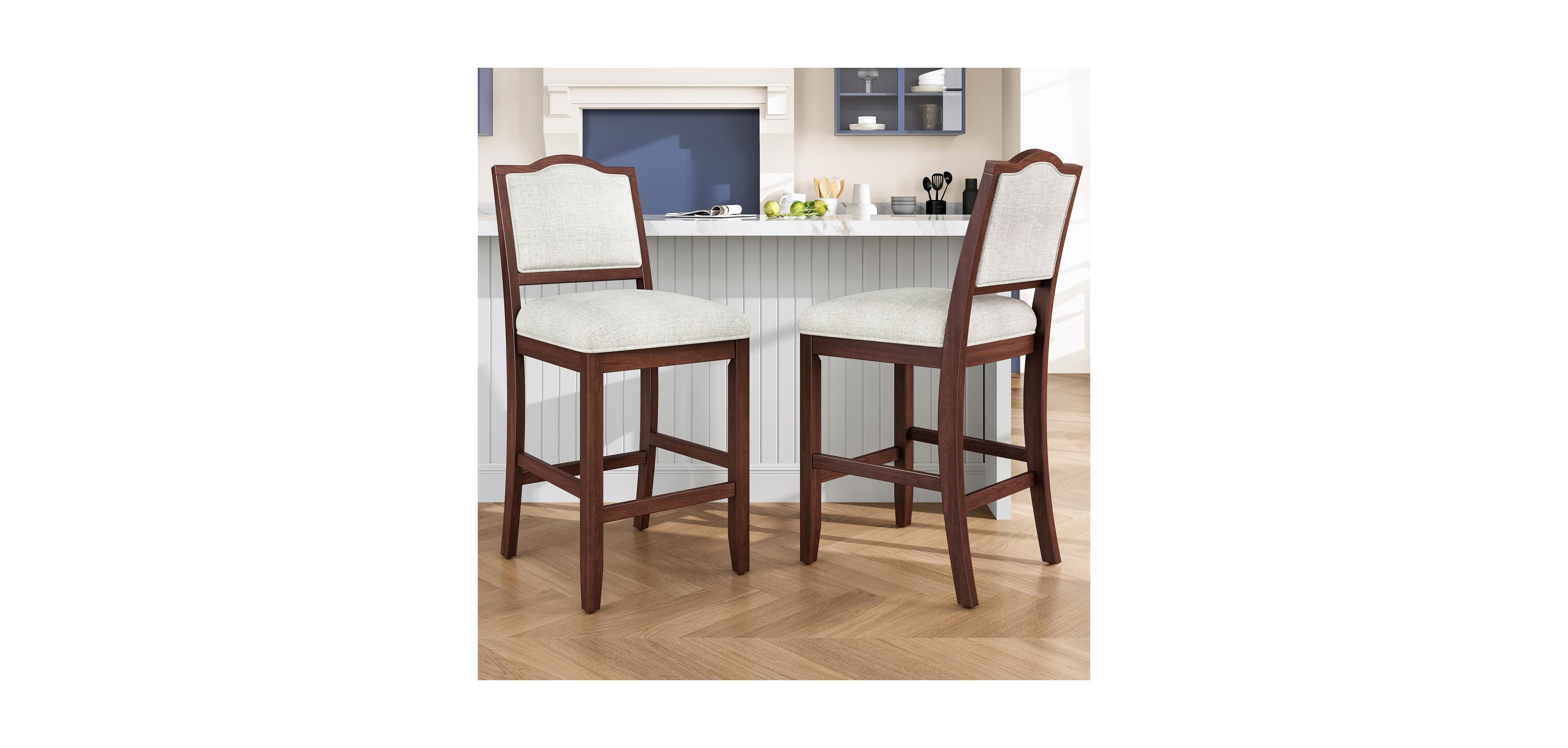 Rainsken 2-Piece Wooden Farmhouse Counter Height Dining Chairs, Rubber Wood Frame, Ergonomic Backrest, for Kitchen Island, Dining Room