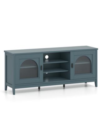 Modern TV Cabinet with Storage Shelves and Dual Cable Holes