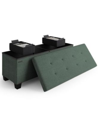 43 Inch Leatherette or Fabric Finish Ottoman Storage Bench with Storage Bins