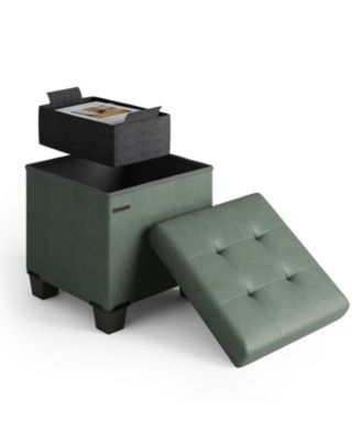15 Inch Ottoman Storage Bench with Storage Bins - Leatherette or Fabric Finish