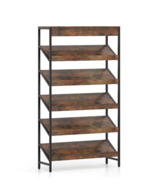 Modern Tall Bookcase with Angled Shelves for Home Office