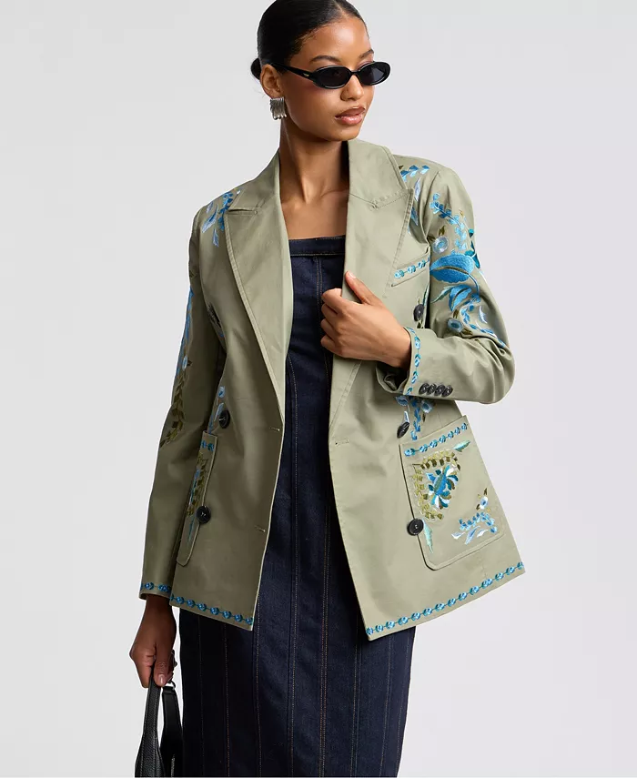 Women's Embroidered Double-Breasted Blazer - thumbnail 6