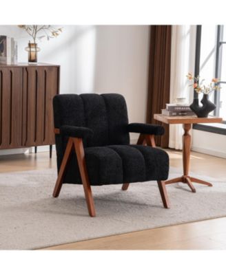 Modern Accent Chair with Studded, Upholstered Chenille Armchair, Solid Wood Frame, for Living Room, Apartment, Bedroom
