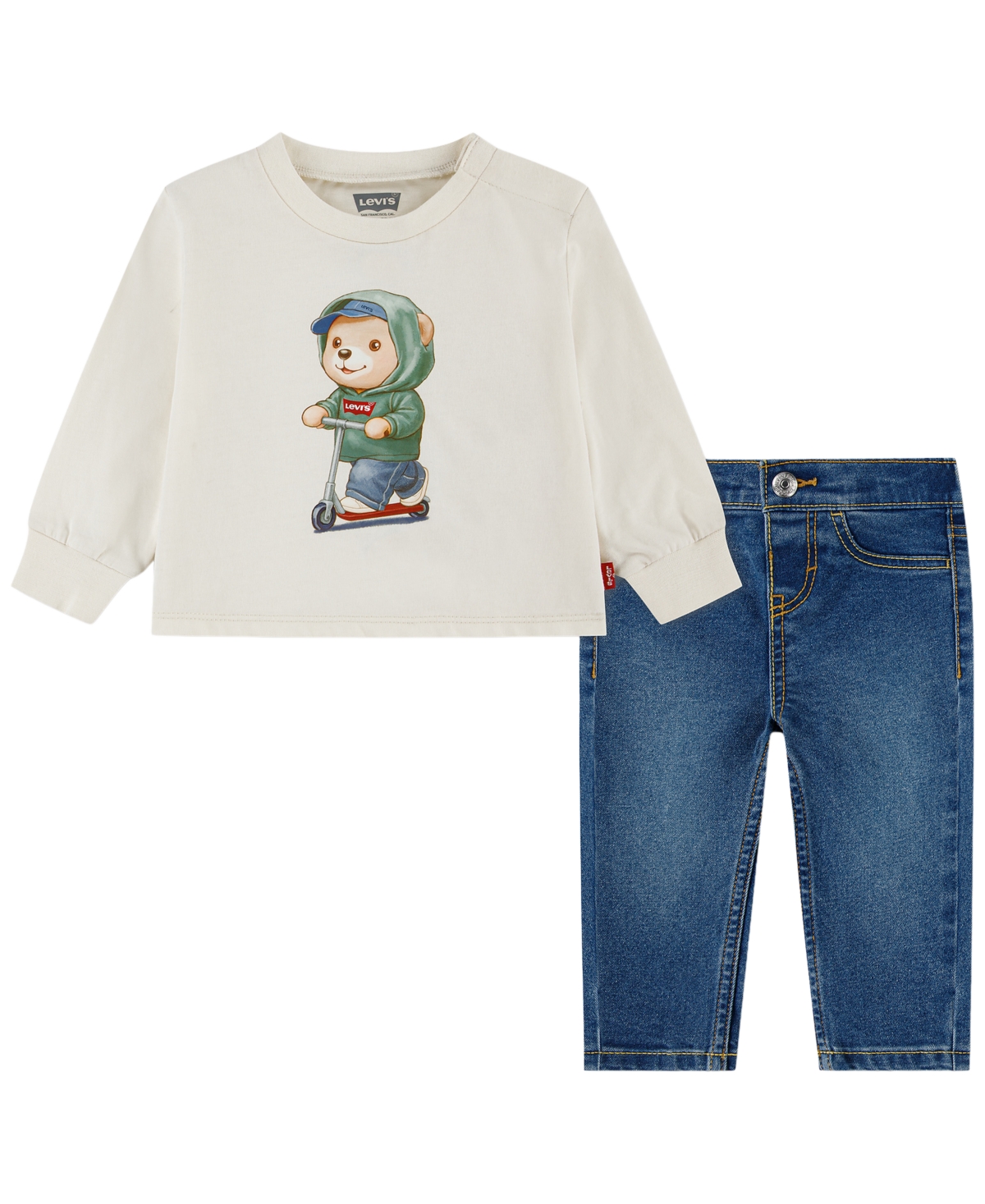 Levi's Baby Boys' Scooter T-Shirt and Jeans, 2-Piece Set - Levi's Egret/Blue