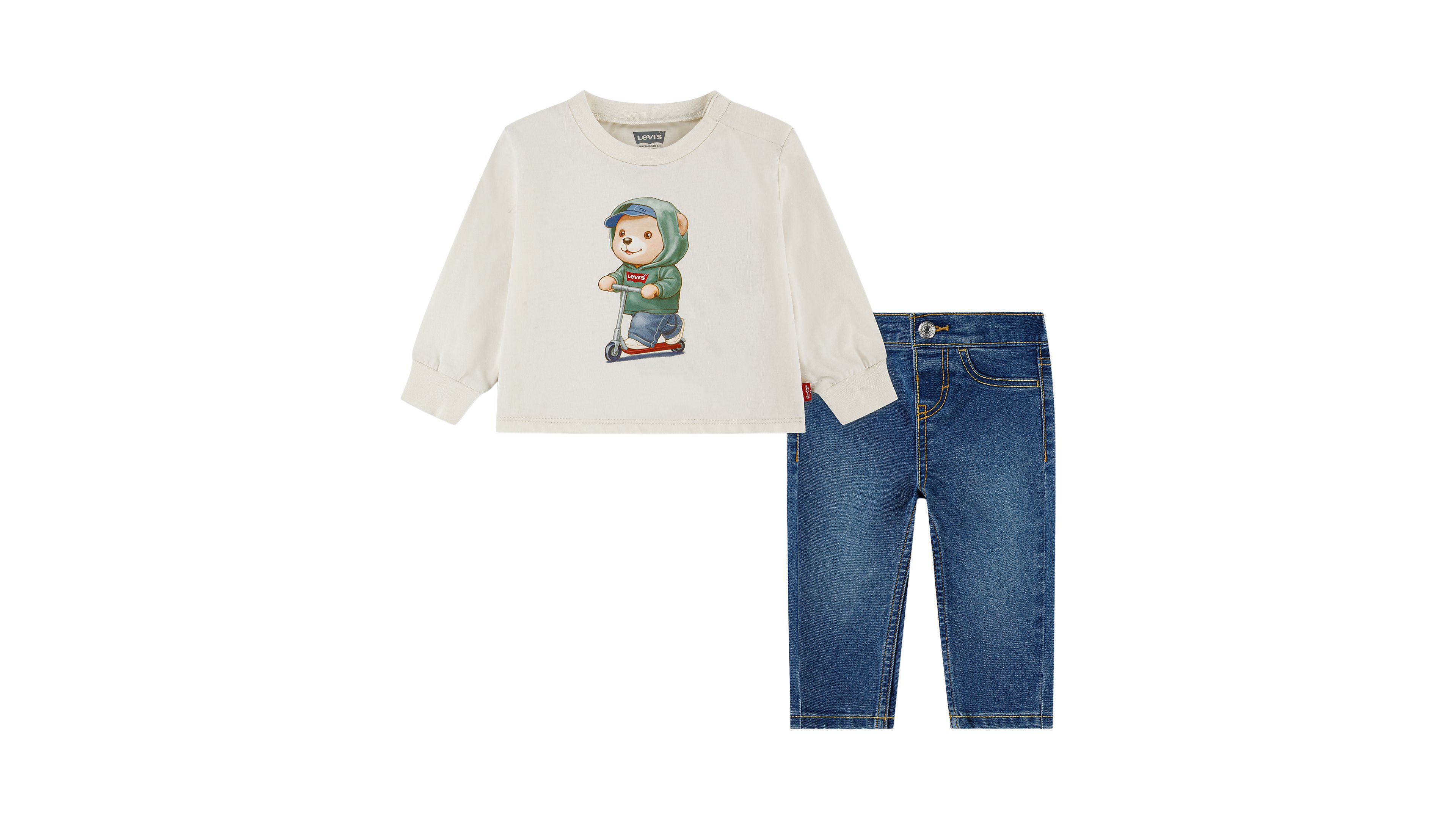 Levis Boys 12m 4t Bear Graphic Long Sleeve T Shirt Jeans2 Piece Set