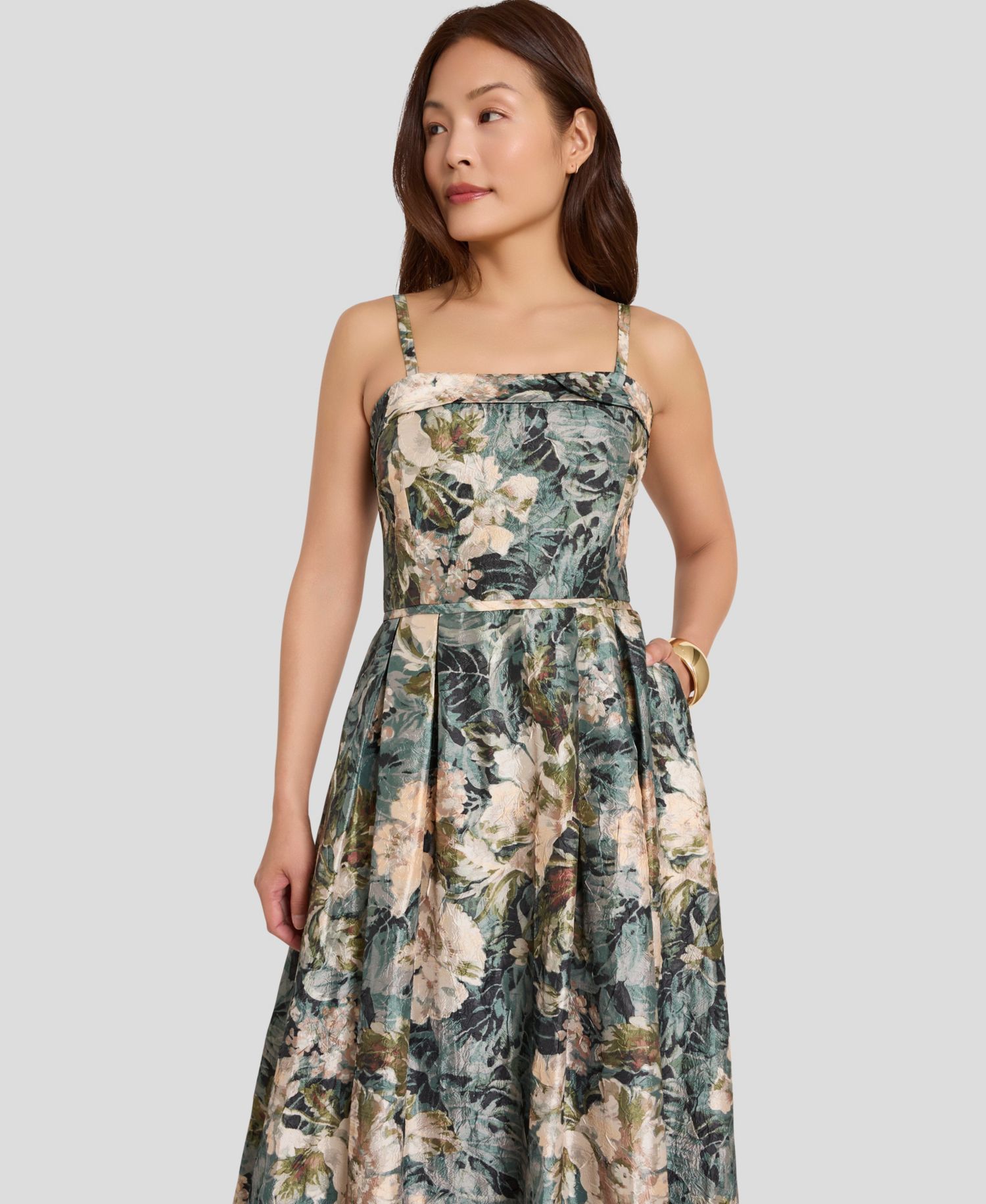 Women's Square Neck Floral Printed Ball Gown
