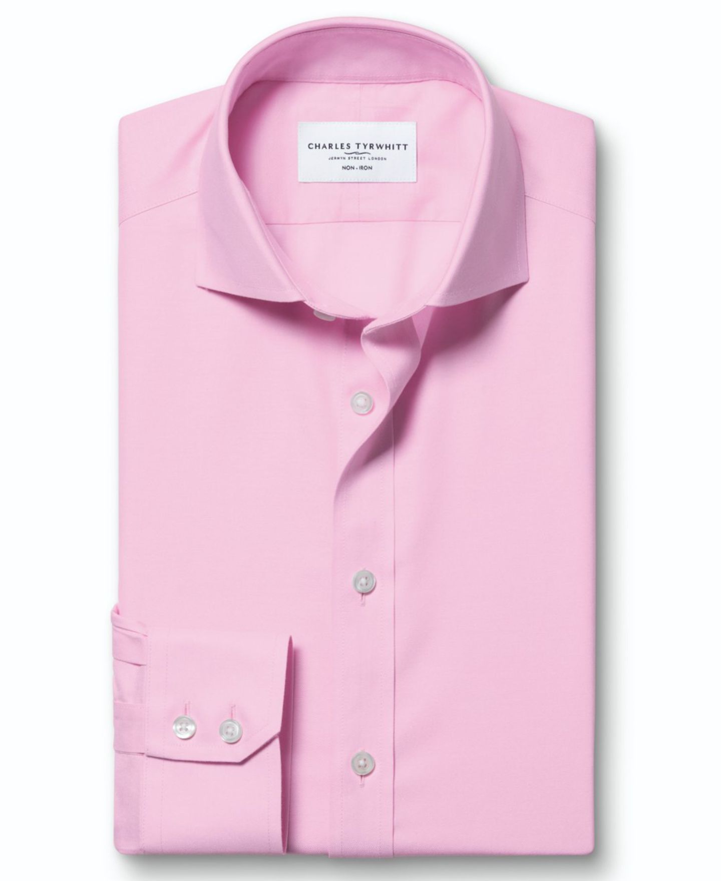 Мужская рубашка Charles Tyrwhitt Spread Collar Dress Shirt, цвет: Светлый пастельный розовый — фото 6
