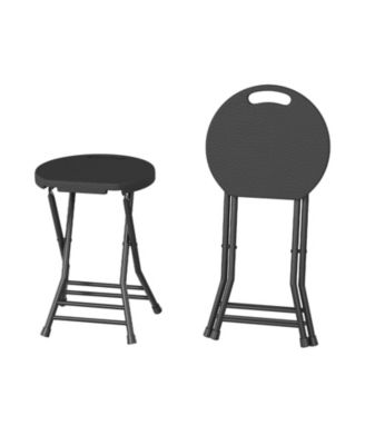 2 Pack Folding Stool with Handle, Portable Plastic with Steel Frame and Non-Slip Feet, 18 Inch Foldable Stool for Kitchen, Counter, Camping